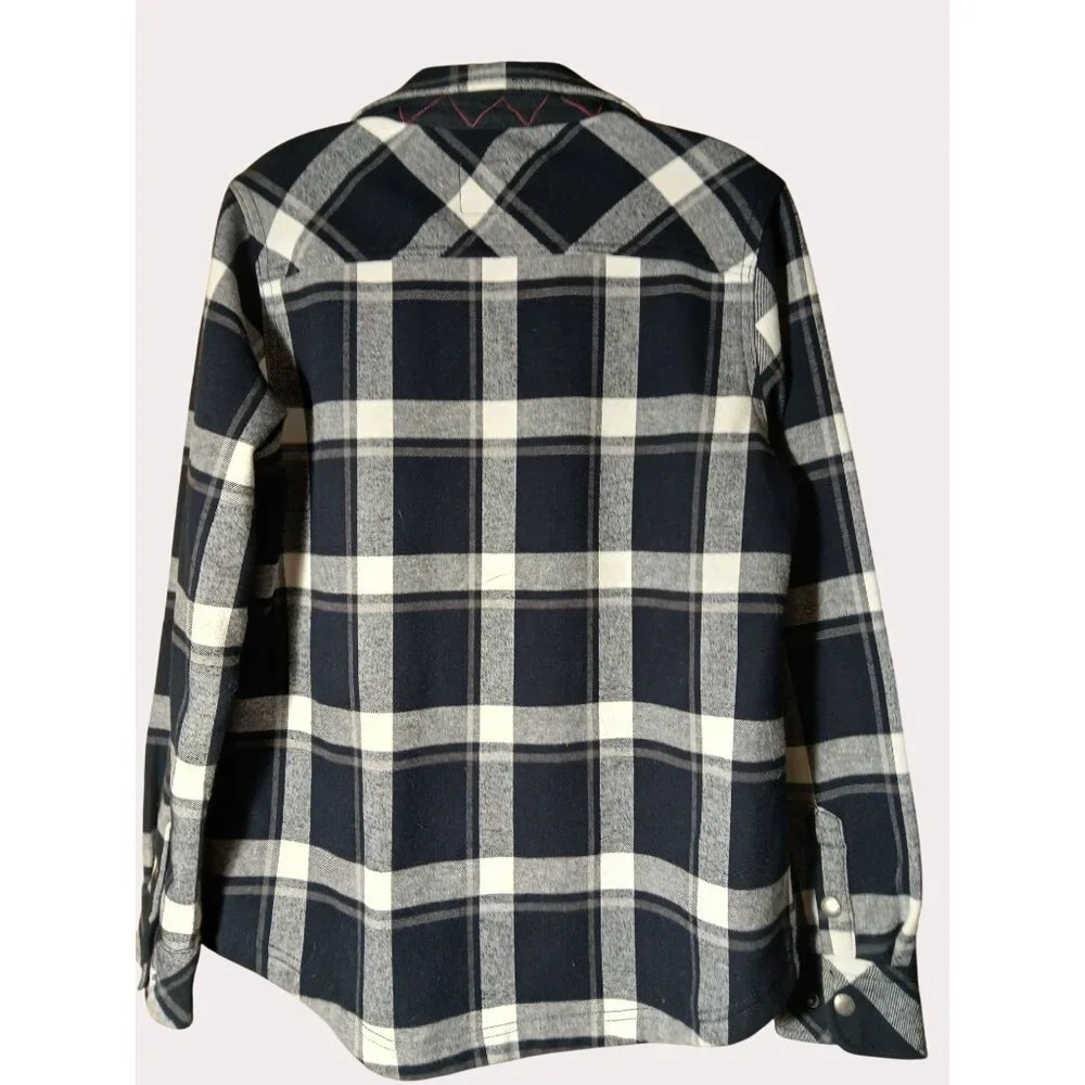 Orvis Womens Plaid Flannel Shirt Jacket Black Gray Snap Button Front S Pockets - Picture 4 of 16